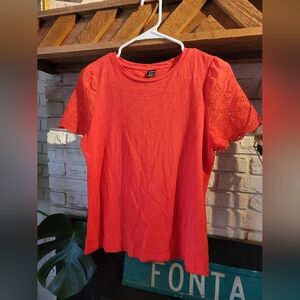 Shein Red T-shirt With lace Accent Size M